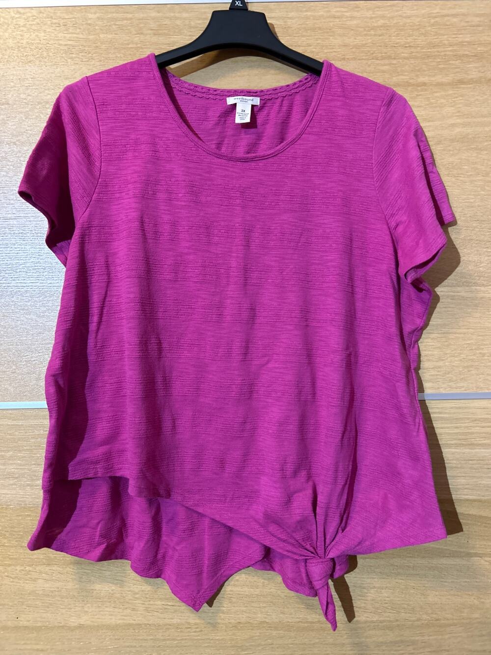 Westbound Woman Vivid Fuchsia Pink Cotton Sz 2X layered Asymetrical Tunic Top